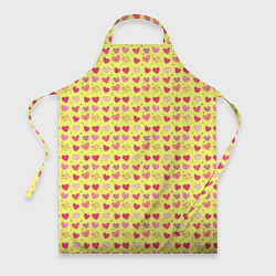 Фартук кулинарный Сердечки на желтом - паттерн, цвет: 3D-принт