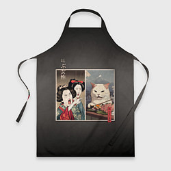 Фартук кулинарный Кот - мем в японской стилистике, цвет: 3D-принт