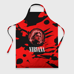 Фартук кулинарный Nirvana красные краски рок бенд, цвет: 3D-принт