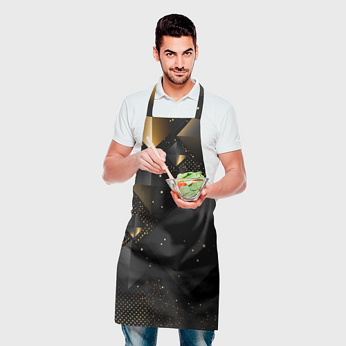 Фартук Золотые ромбы на черной абстракции / 3D-принт – фото 2