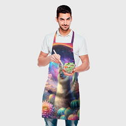 Фартук кулинарный Альпака в кактусах и портал, цвет: 3D-принт — фото 2