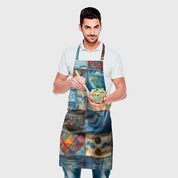 Фартук кулинарный Vanguard denim patchwork - ai art, цвет: 3D-принт — фото 2