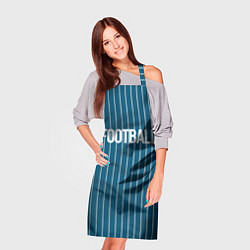 Фартук кулинарный Синий с белым полосатый узор с надписью футбол, цвет: 3D-принт — фото 2
