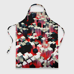 Фартук кулинарный Черно-белые блоки в красном тумане, цвет: 3D-принт