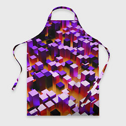 Фартук кулинарный Фиолетовые блоки в оранжевом тумане, цвет: 3D-принт