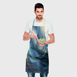Фартук кулинарный Золотая волнистая текстура на синей ткани, цвет: 3D-принт — фото 2