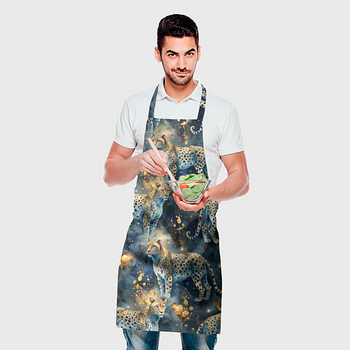 Фартук Леопард и золотые капли на синем фоне / 3D-принт – фото 2
