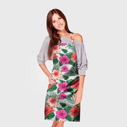 Фартук кулинарный Цветы гибискуса и листья мальмы летний тропический, цвет: 3D-принт — фото 2