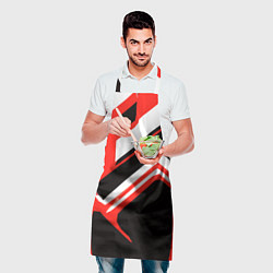 Фартук кулинарный Бело-красные линии на чёрном фоне, цвет: 3D-принт — фото 2