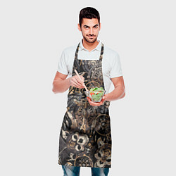 Фартук кулинарный Металлика на фоне воронов черепов и рун, цвет: 3D-принт — фото 2