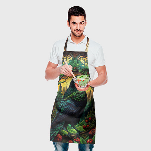 Фартук Скандинавский ворон лесной узор / 3D-принт – фото 2