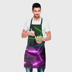 Фартук кулинарный Фиолетовые и зеленые неоновые плиты в разломе, цвет: 3D-принт — фото 2