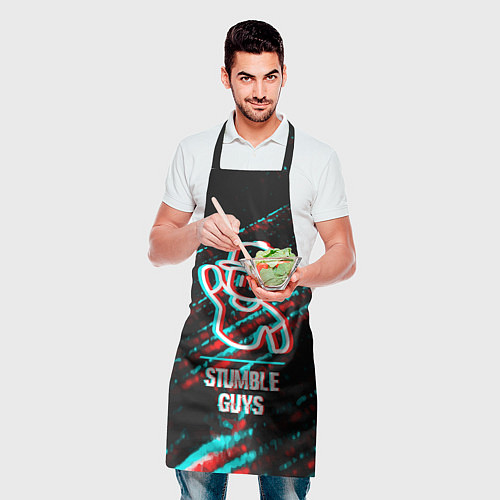 Фартук Stumble Guys в стиле glitch и баги графики на темн / 3D-принт – фото 2