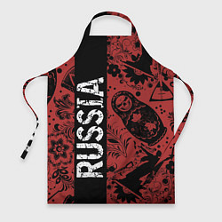Фартук кулинарный Россия на фоне матрёшек балалайки и славянских узо, цвет: 3D-принт