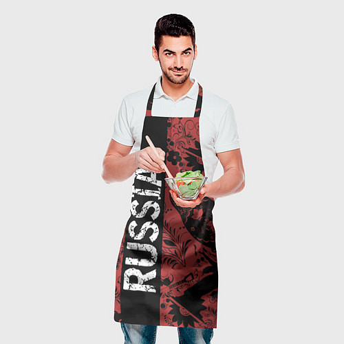 Фартук Россия на фоне матрёшек балалайки и славянских узо / 3D-принт – фото 2