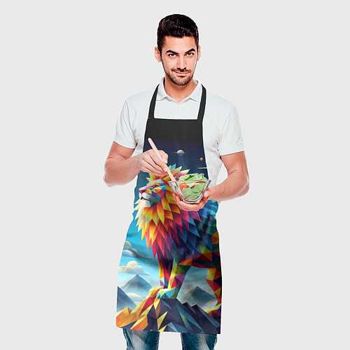 Фартук Полигональный лев в горах - нейроарт / 3D-принт – фото 2