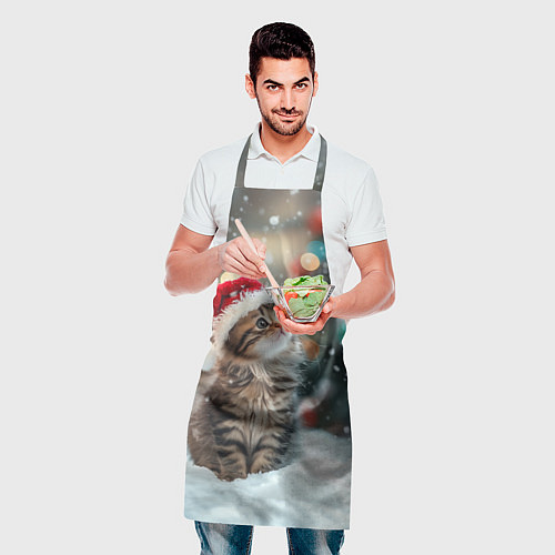Фартук Новогодний котенок и снег / 3D-принт – фото 2