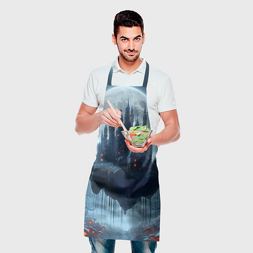 Фартук Замок Дракулы и неоновые грибы - нейроарт фантазия / 3D-принт – фото 2