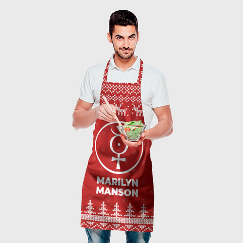 Фартук Новогодний Marilyn Manson с оленями / 3D-принт – фото 2