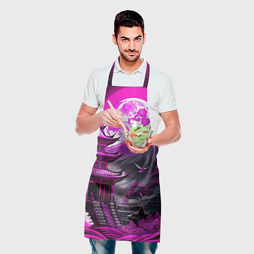 Фартук Япония гора в фиолетовом свете / 3D-принт – фото 2