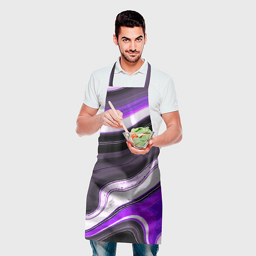 Фартук Волнистые горизонтальные чёрно-фиолетовые полосы н / 3D-принт – фото 2