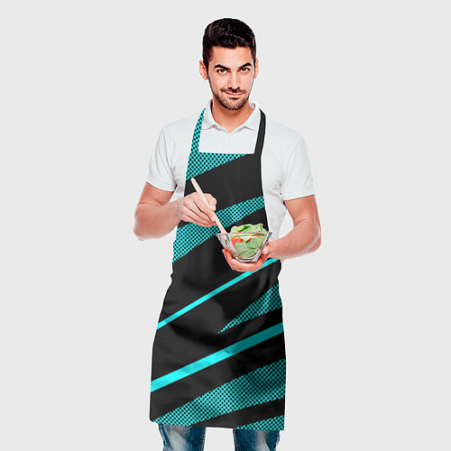 Фартук Чёрный с голубым полосы текстура / 3D-принт – фото 2