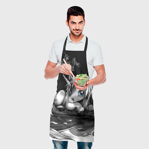 Фартук Белый единорог с голубыми глазами / 3D-принт – фото 2