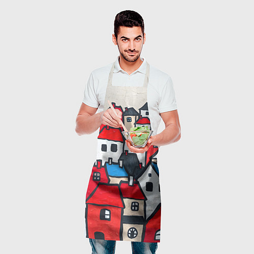 Фартук Красные и белые домики / 3D-принт – фото 2