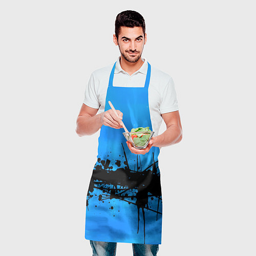 Фартук Черные брызги краски на синем / 3D-принт – фото 2