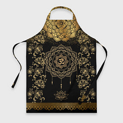 Фартук кулинарный Лотос мандала и символ Ом с золотыми узорами, цвет: 3D-принт