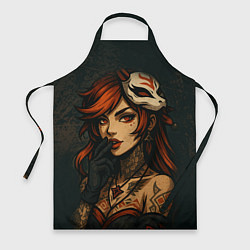 Фартук кулинарный Рыжая девушка с маской лисы дерзкий стиль, цвет: 3D-принт