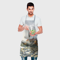 Фартук кулинарный Маяк и камни на пляже - акварельный рисунок, цвет: 3D-принт — фото 2