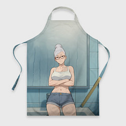 Фартук кулинарный Дандадан бабушка в ванной, цвет: 3D-принт