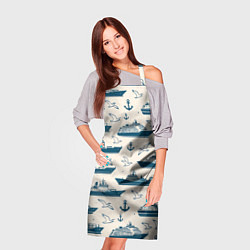 Фартук кулинарный Морской паттерн из чаек, якорей и кораблей, цвет: 3D-принт — фото 2