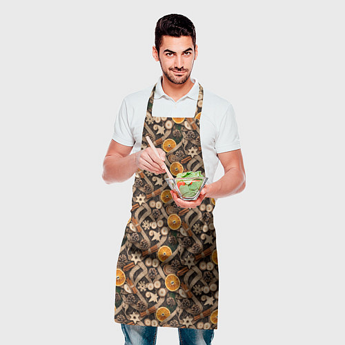 Фартук Новогодний орнамент с корицей и дольками апельсина / 3D-принт – фото 2