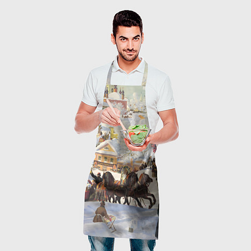 Фартук Русская тройка зимой - картина Масленица Кустодиев / 3D-принт – фото 2