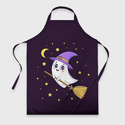 Фартук кулинарный Хэллоуин, привидение на метле, звезды, цвет: 3D-принт