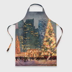 Фартук кулинарный Москва - сити и новогодняя елка, цвет: 3D-принт