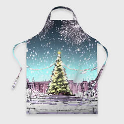 Фартук кулинарный Москва - новогодний салют, цвет: 3D-принт