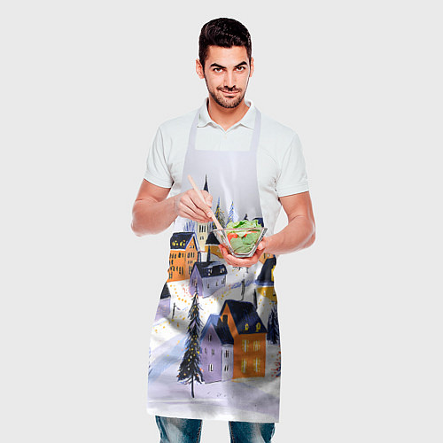 Фартук Новогодние домики на горе / 3D-принт – фото 2