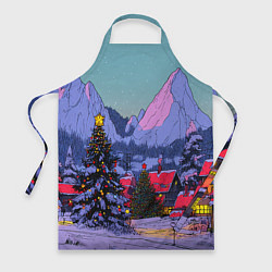 Фартук кулинарный Новогодние елки в горном городке, цвет: 3D-принт