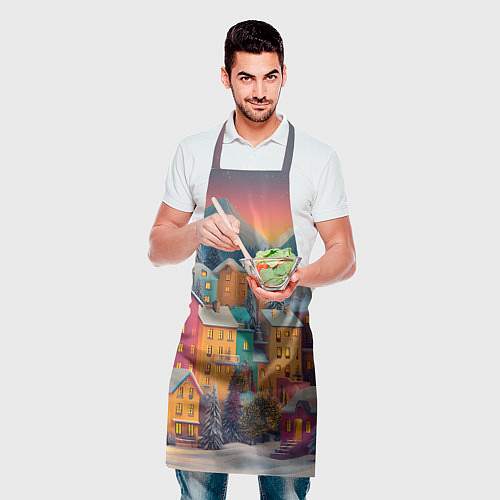 Фартук Новогодний город в горах / 3D-принт – фото 2