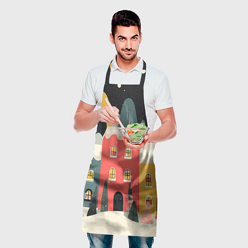 Фартук Разноцветные новогодние дома / 3D-принт – фото 2