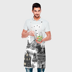 Фартук кулинарный Заснеженный черно-белый город, цвет: 3D-принт — фото 2