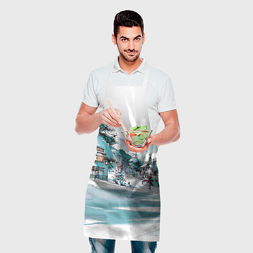 Фартук Дома и елки - Новый год / 3D-принт – фото 2