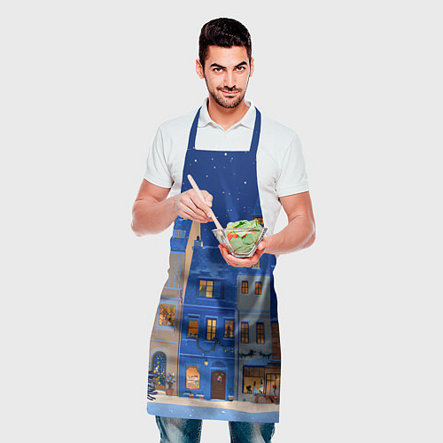 Фартук Синяя новогодняя елочка во дворе / 3D-принт – фото 2