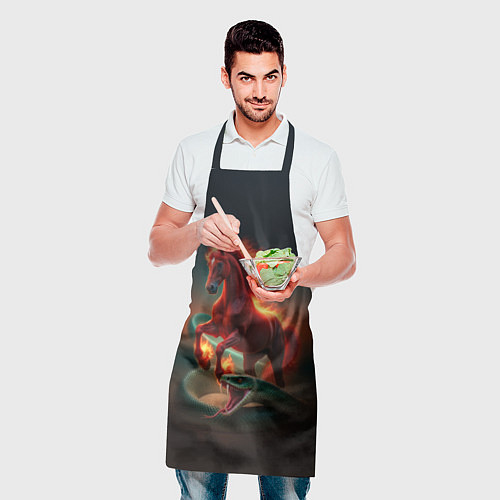 Фартук Красная огненная лошадь сменяет зелёную змею / 3D-принт – фото 2