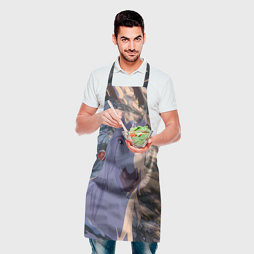 Фартук Белая лошадь на фоне елки / 3D-принт – фото 2