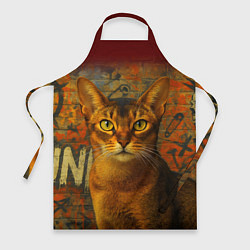 Фартук кулинарный Абиссинская кошка на фоне кирпичной стены с граффи, цвет: 3D-принт