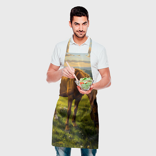 Фартук Зелёные холмы и конь / 3D-принт – фото 2